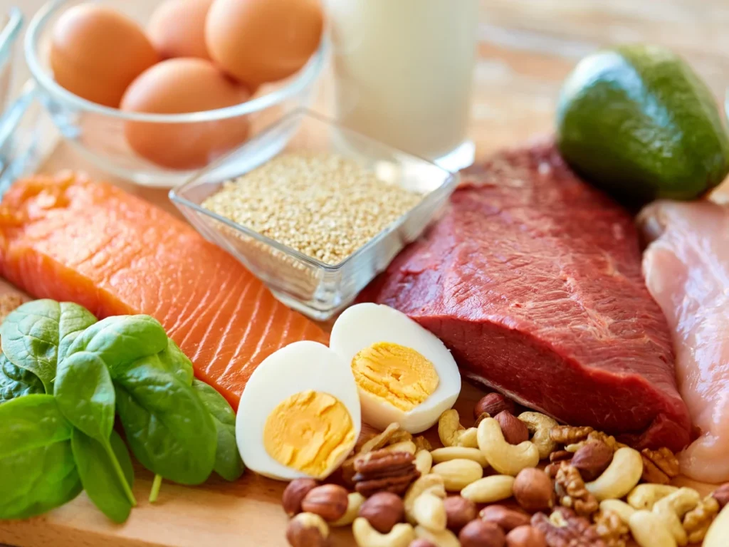 Assortment of protein sources on a table